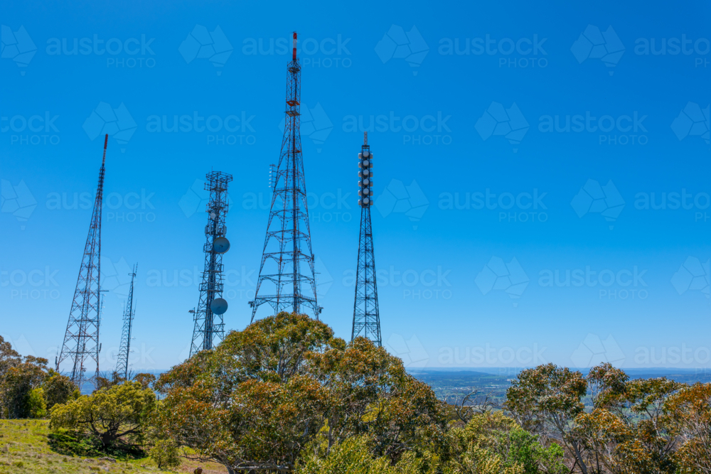 Telecommunications tower infrastructure Mount Canobolas near Orange - Australian Stock Image