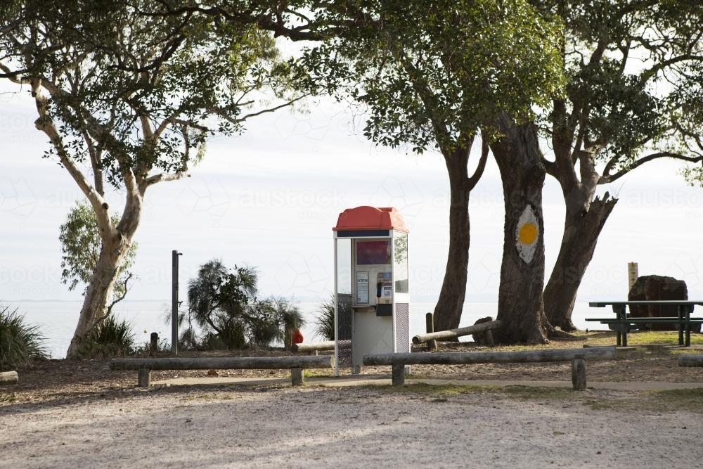 Telephone box in coastal park - Australian Stock Image