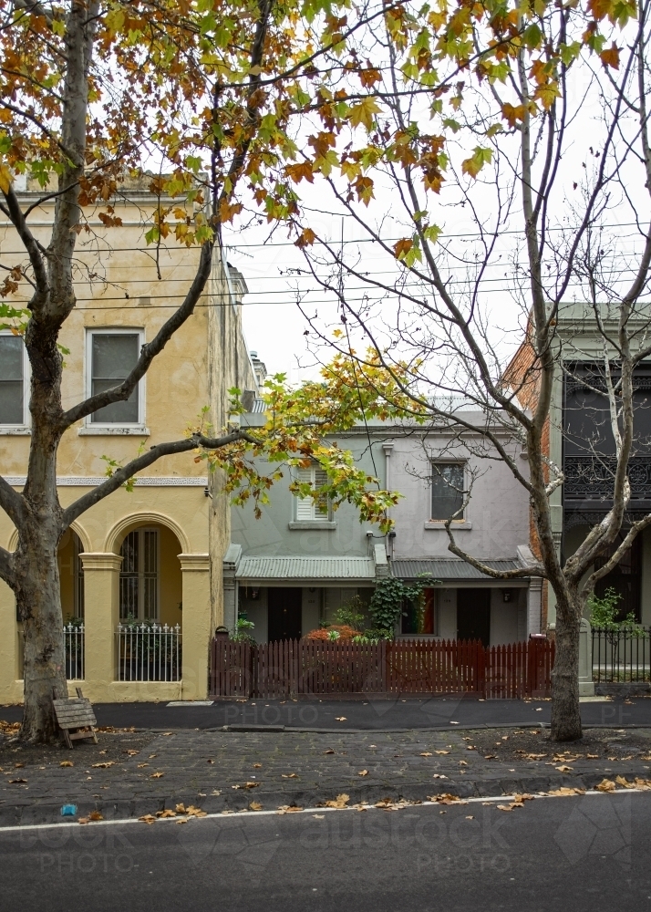 Terrace houses on a city street - Australian Stock Image