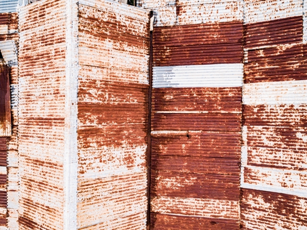 Image of Textured rusty metal corrugated iron roof of 