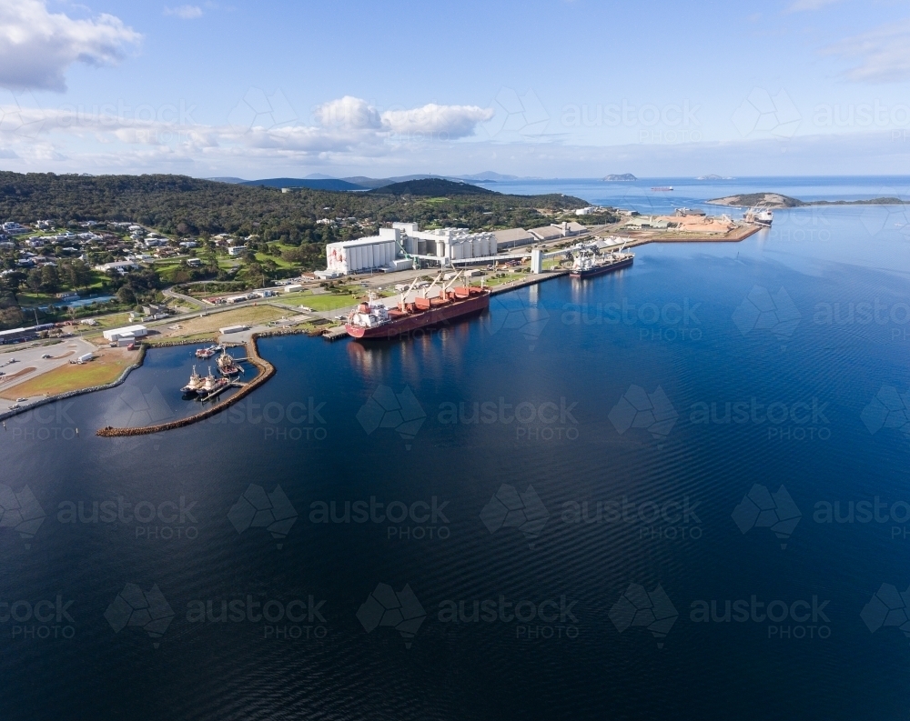 the Albany port facility in Princess Royal Harbour with bulk carrier berthed - Australian Stock Image