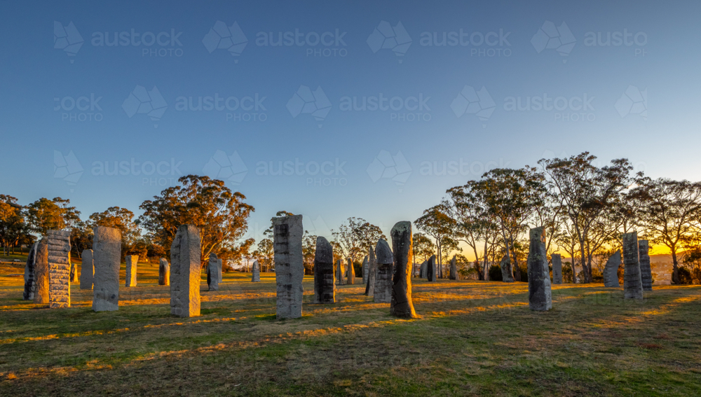 The Australian Standing Stones in Glen Innes at sunset - Australian Stock Image