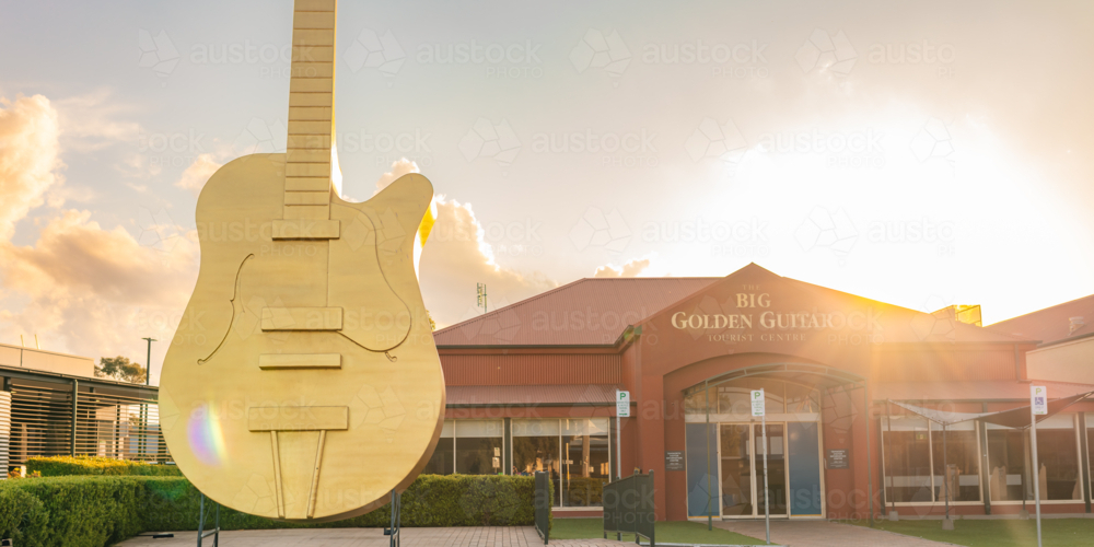 The Big Golden Guitar in Tamworth, the country music capital of Australia - Australian Stock Image