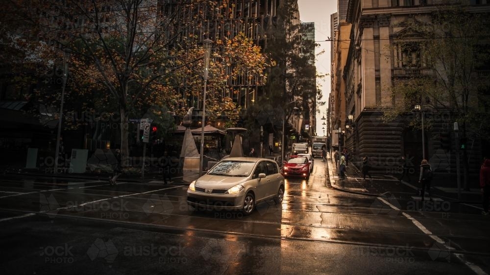 The CBD in Melbourne at dawn - cars heading to work - Australian Stock Image
