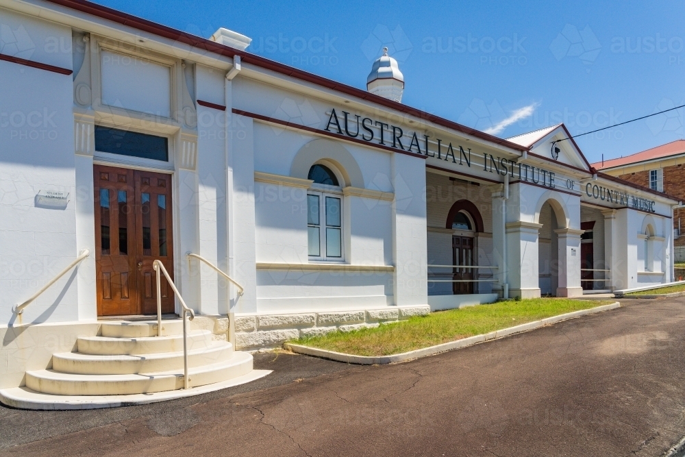 The facade of an historic music institute in a regional town - Australian Stock Image