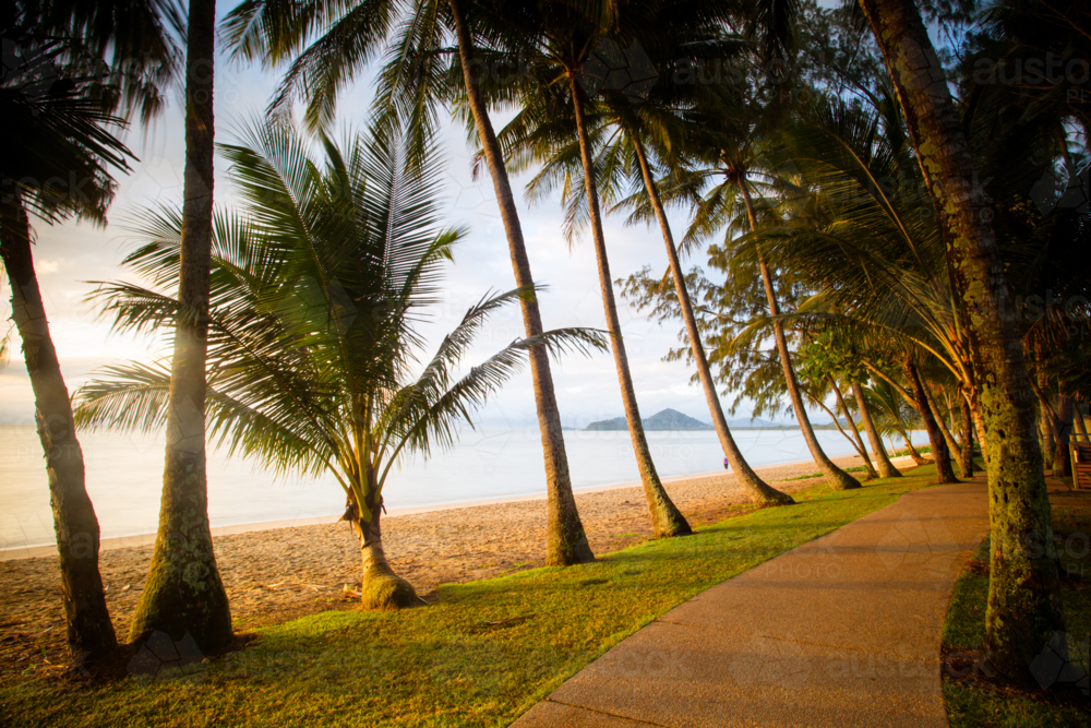 The famous idyllic beachfront of Palm Cove on a winter's day in Queensland, Australia - Australian Stock Image