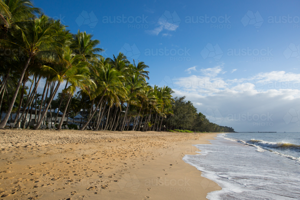 The famous idyllic beachfront of Palm Cove on a winter's day in Queensland, Australia - Australian Stock Image