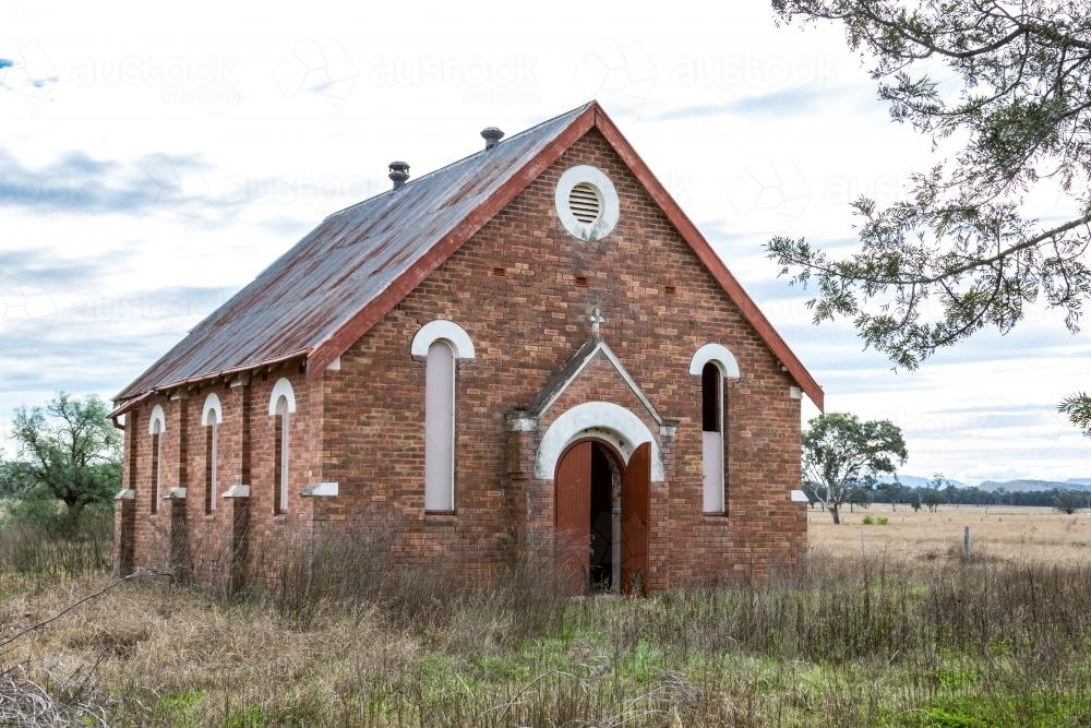 The front of an abandoned country church - Australian Stock Image