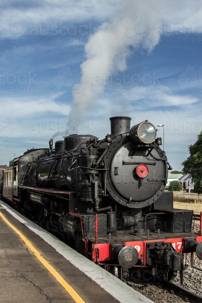 The front of an old steam train engine at Steamfest - Australian Stock Image