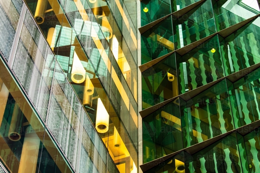 The glass surfaced exterior corner of the TRI building in Brisbane. - Australian Stock Image