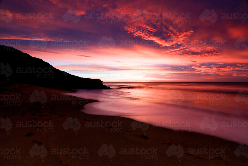 The iconic Bells Beach on a summer morning at sunrise near Torquay, Victoria, Australia - Australian Stock Image