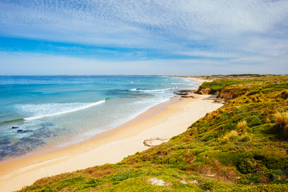 The iconic Cape Woolamai Surf Beach and Cowrie Patch Beach on Phillip Island, Victoria, Australia - Australian Stock Image