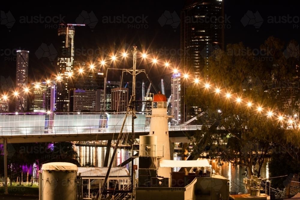 The inactive Bulwer Island Light at the Queensland Maritime Museum at night - Australian Stock Image