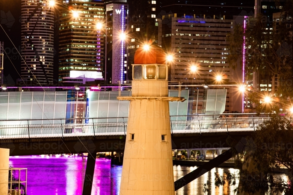 The inactive Bulwer Island Light at the Queensland Maritime Museum at night - Australian Stock Image