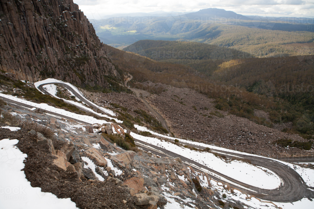 The infamous Jacob's Ladder road climb at Ben Lomond, Tasmania, Australia - Australian Stock Image