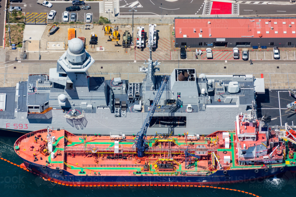 The Italian Frigate Carabiniere at Garden Island, being refuelled by the ICS Allegiance - Australian Stock Image