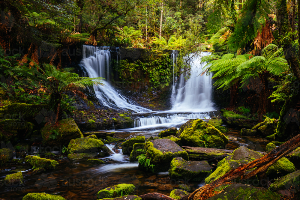 The majestic Horseshoe Falls in Mt Field National Park on a cold spring afternoon. - Australian Stock Image