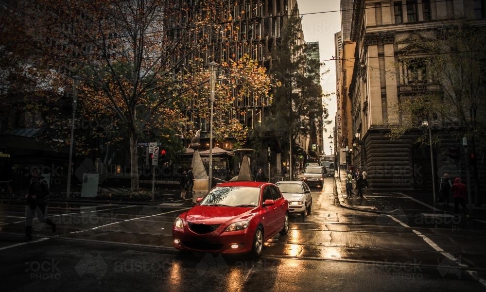 The Melbourne CBD at dawn - cars heading to work - Australian Stock Image
