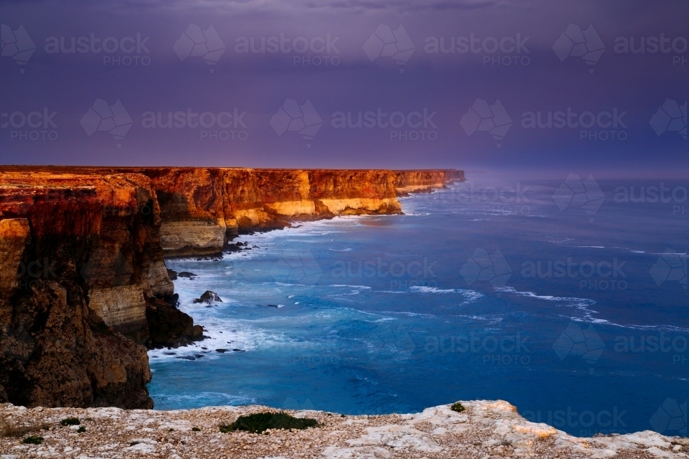 Storm clouds over the Nullarbor Cliffs and Great Australian Bight. - Australian Stock Image