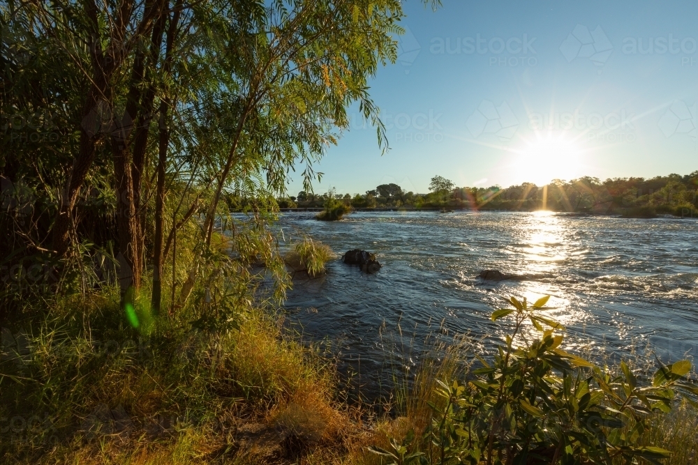 the Ord River flowing near Ivanhoe crossing in the Kimberley - Australian Stock Image