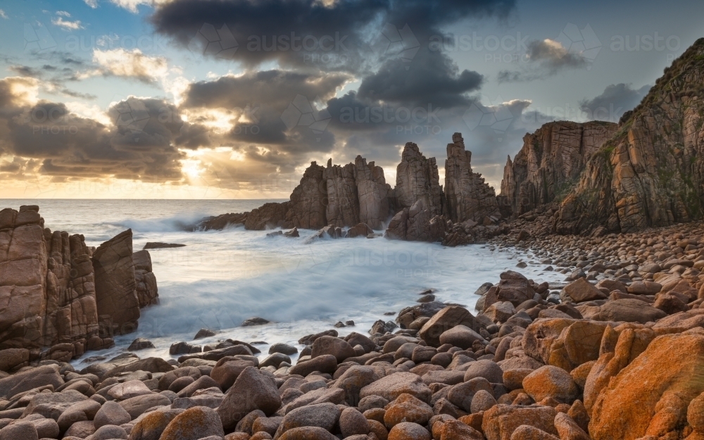 The Pinnacles at dusk at Cape Woolamai, Phillip Island - Australian Stock Image