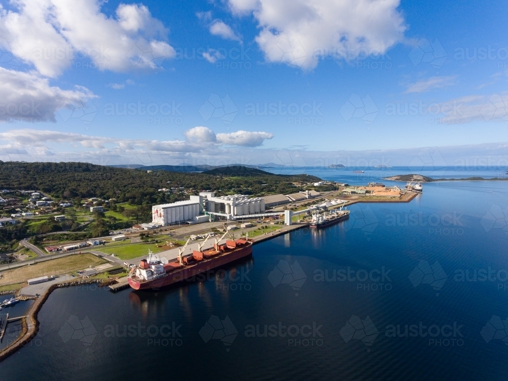 the port at albany with ships and grain silos - Australian Stock Image