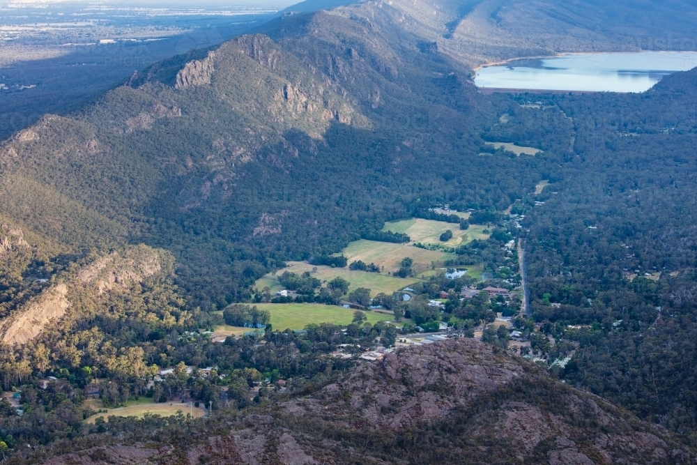 The scenic view from Boroka Lookout in the afternoon light looking over Halls Gap - Australian Stock Image