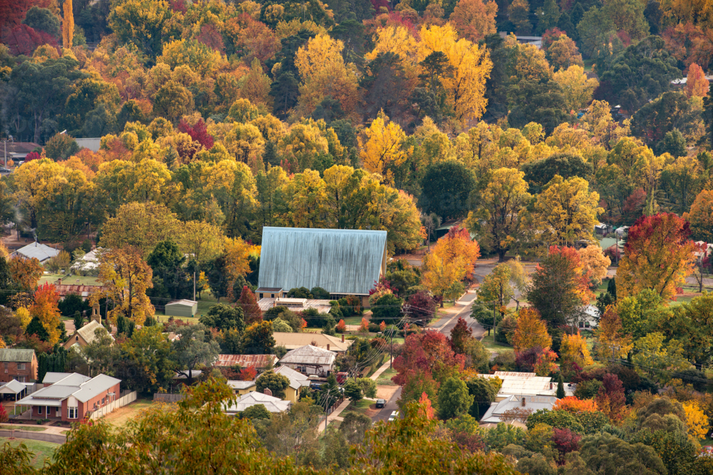 The small town of Bright Victoria In The Autumn Season - Australian Stock Image