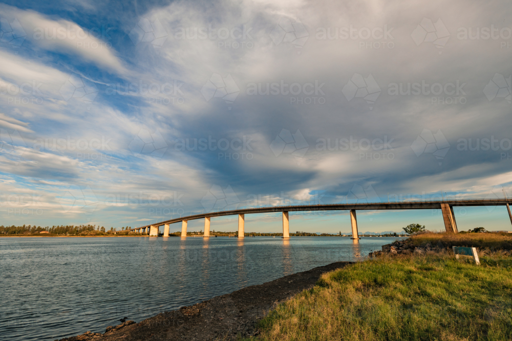 The Stockton Bridge crossing the Hunter River in Newcastle - Australian Stock Image