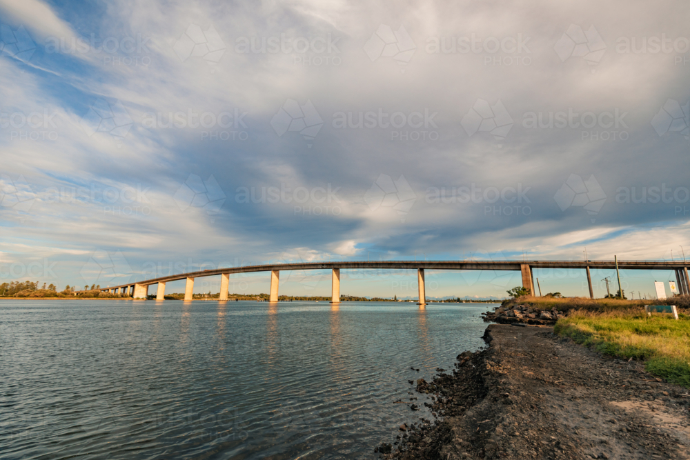 The Stockton Bridge crossing the Hunter River in Newcastle - Australian Stock Image