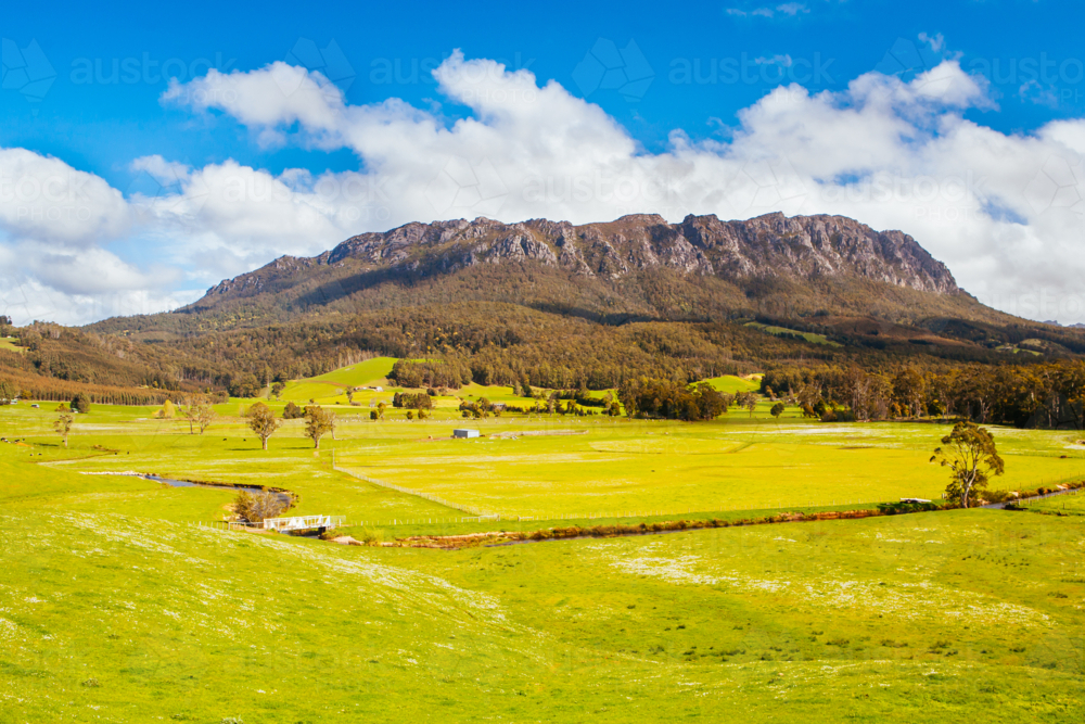 The stunning Mt Roland in central Tasmania near the town of Sheffield in Tasmania Australia - Australian Stock Image