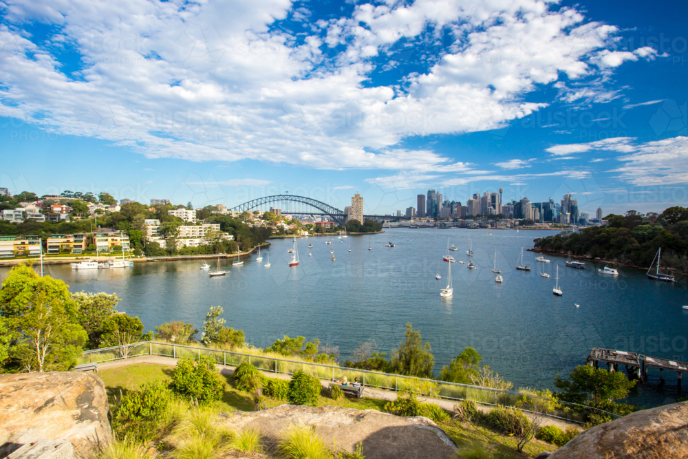The Sydney CBD and surrounding harbour over Berrys Bay, on a clear summer day on February 8th 2015. - Australian Stock Image