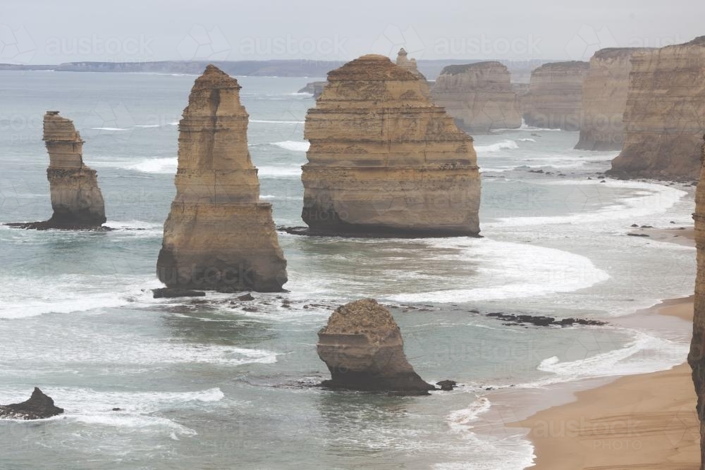 The Twelve Apostles on an overcast day - Australian Stock Image