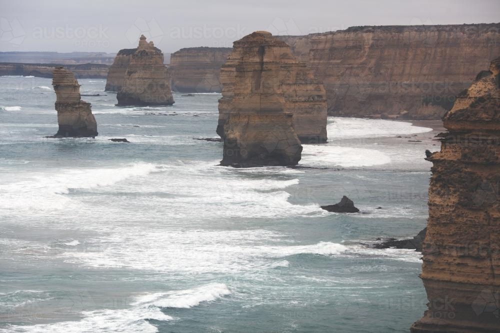 The Twelve Apostles on an overcast day - Australian Stock Image