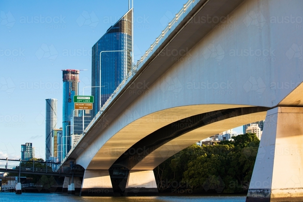 The underside structure of the Captain Cook bridge leading northwards to the Brisbane City - Australian Stock Image