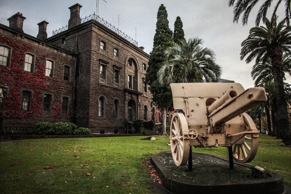 The Victorian Barracks with artillery - St. Kilda Road, Melbourne - Australian Stock Image