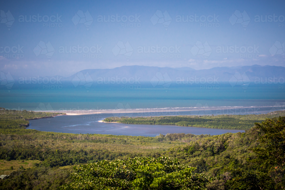 The view from Mount Alexandra lookout in the Daintree region towards the Great Barrier Reef - Australian Stock Image