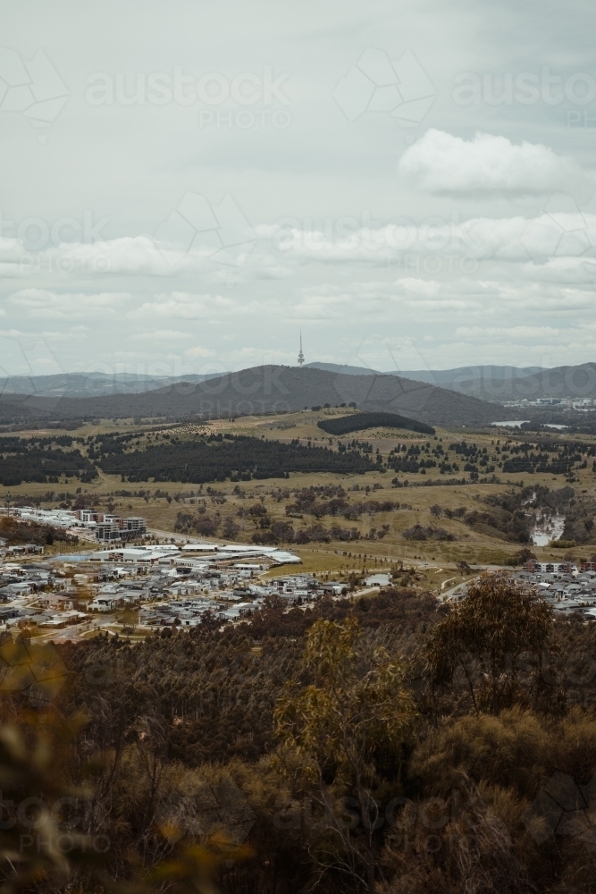 The view over Denman Prospect and the National Arboretum from Mount Stromlo - Australian Stock Image