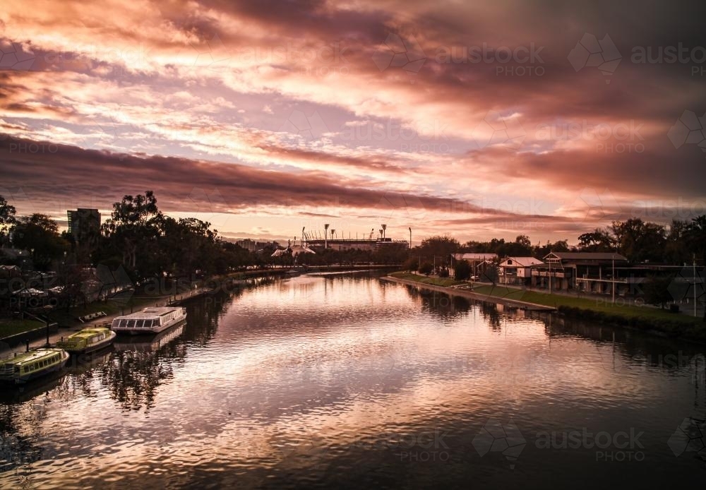 The Yarra River at dawn - The MCG in the background - Australian Stock Image