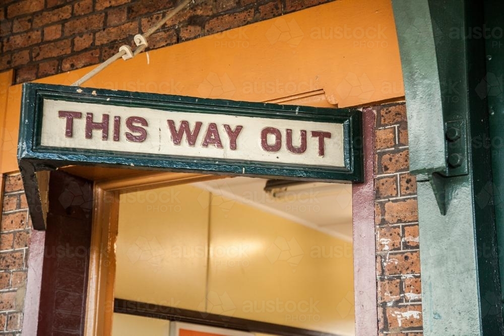 This way out sign at Singleton train station - Australian Stock Image