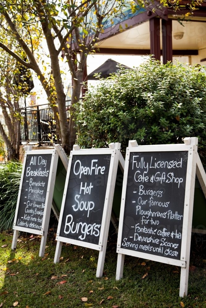 Three cafe and gift shop chalkboard signs - Australian Stock Image