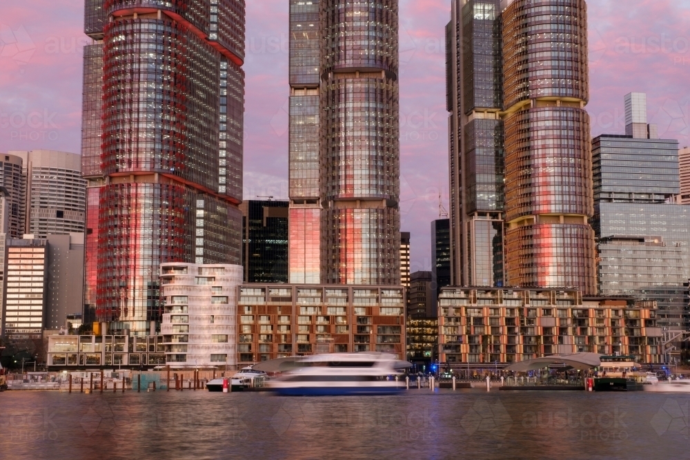 Three Towers Sydney buildings at dusk - Australian Stock Image