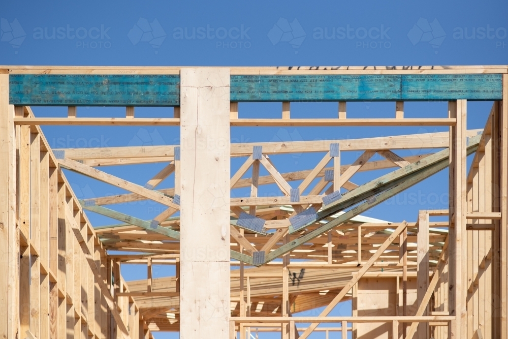 Image of Timber frame of house construction Austockphoto