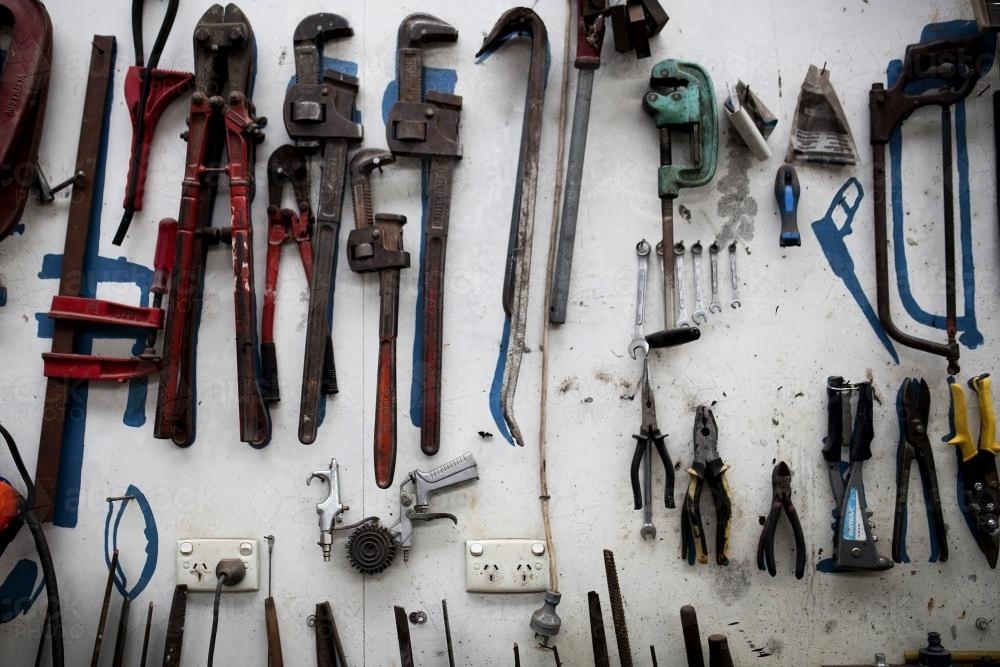 Tools hanging on a wall - Australian Stock Image