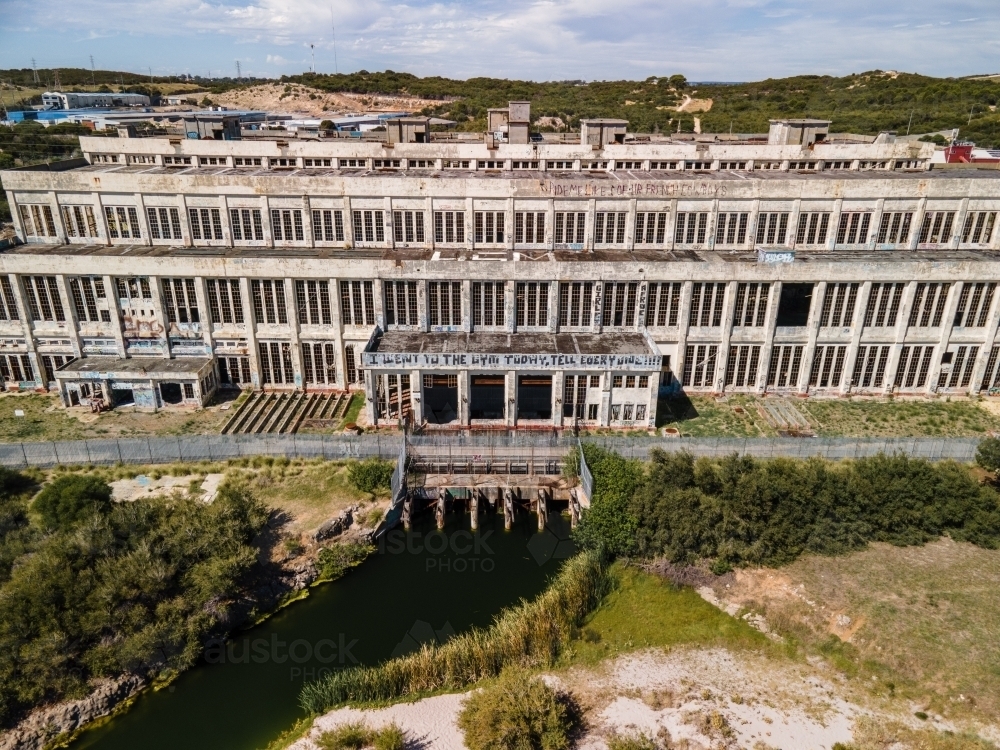 Top down front on view of abandoned power station - Australian Stock Image