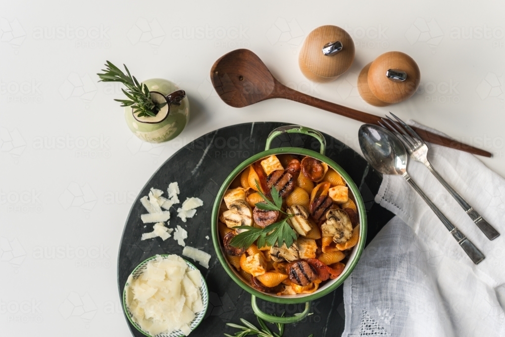 Top down of rustic vegetarian dish - Australian Stock Image