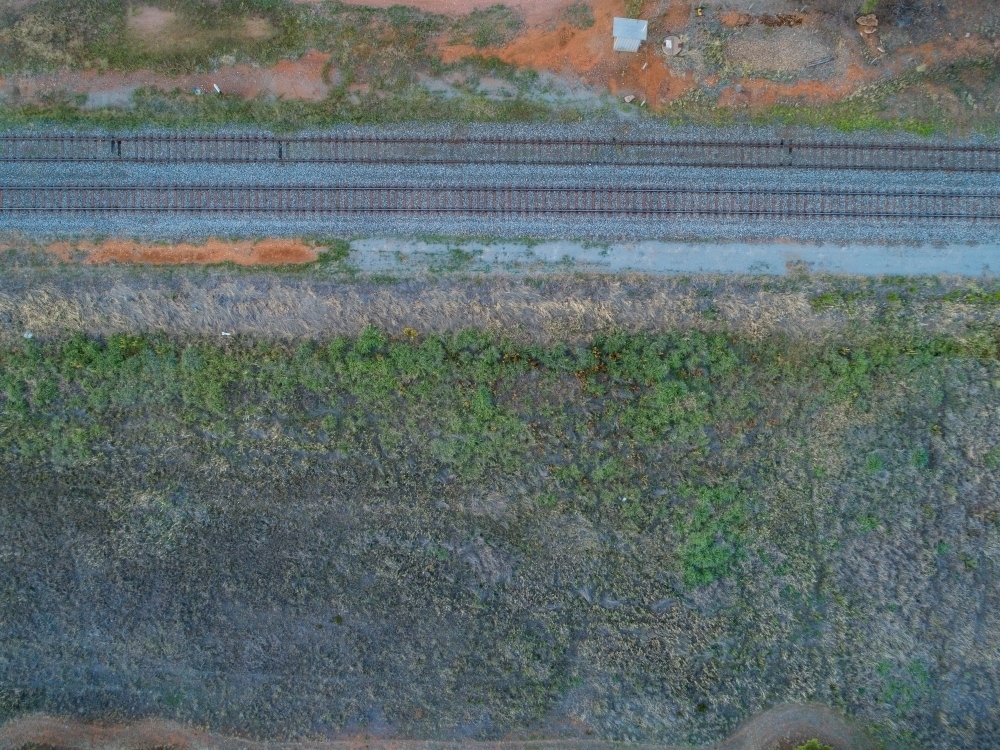 Top down of train tracks from aerial perspective - Australian Stock Image