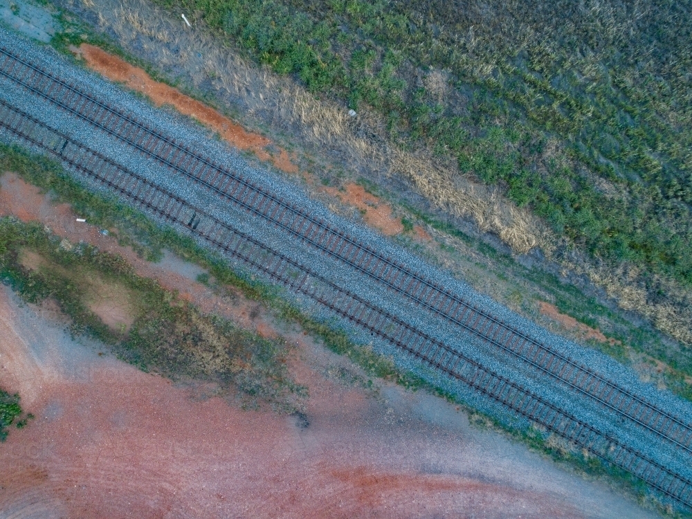 Top down of train tracks from aerial perspective - Australian Stock Image