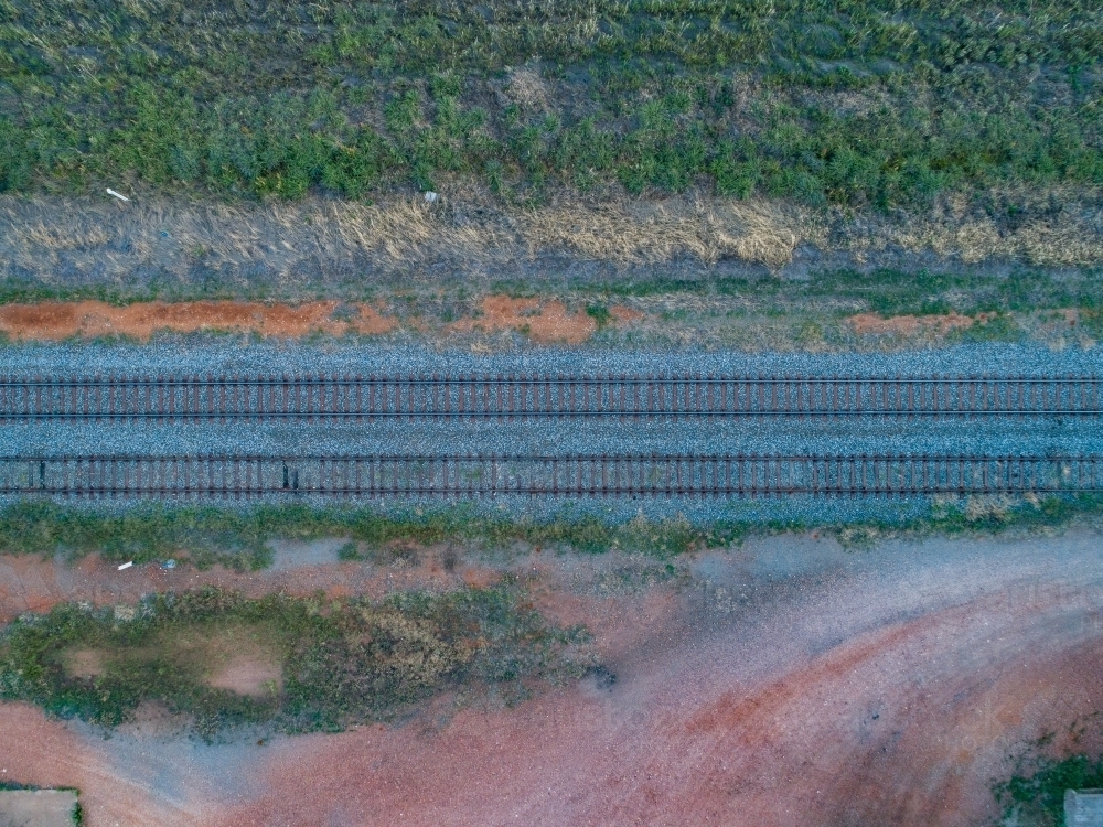 Top down of train tracks from aerial perspective - Australian Stock Image