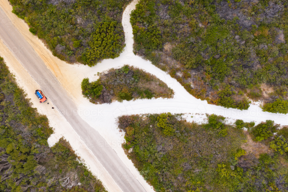 Top down view of off-road sand tracks in remote cape le grand esperance - Australian Stock Image